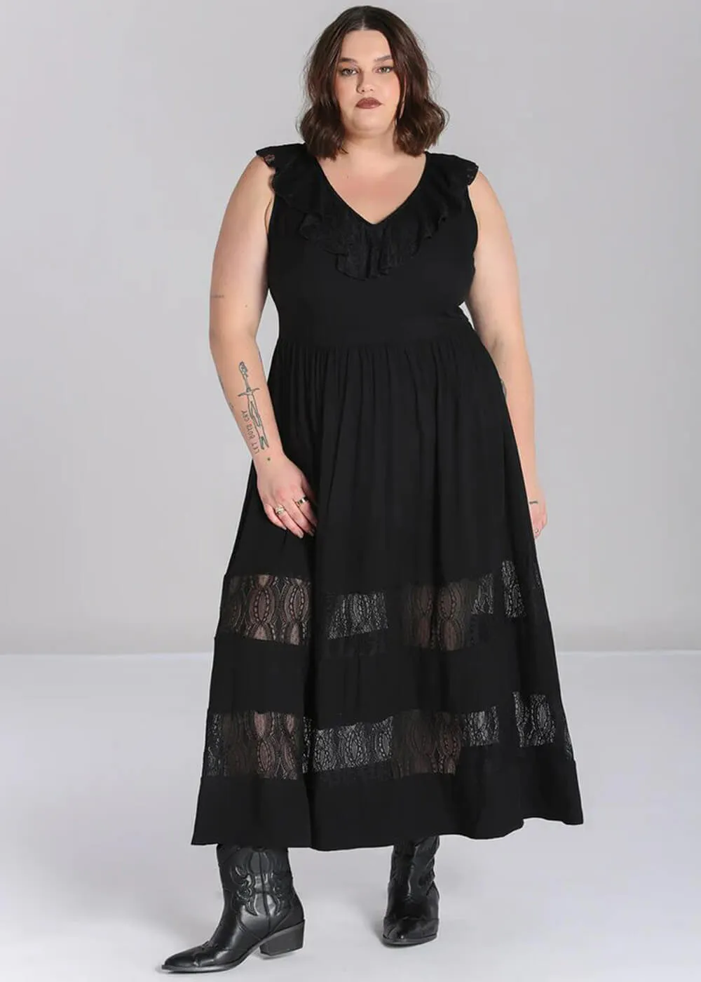 Hell Bunny Mortem Lace 70's Black Maxi Dress