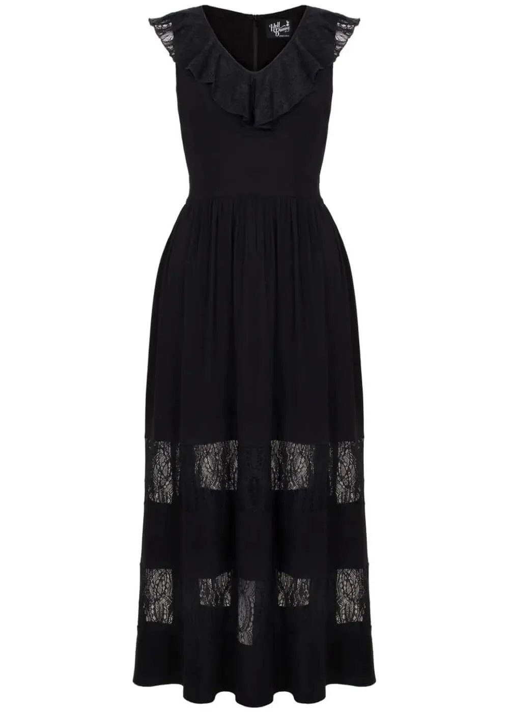 Hell Bunny Mortem Lace 70's Black Maxi Dress