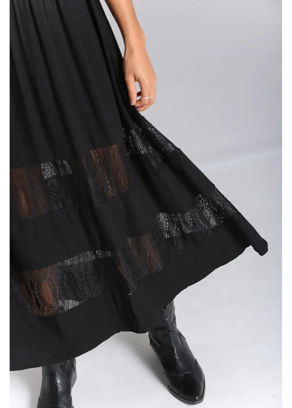 Hell Bunny Mortem Lace 70's Black Maxi Dress