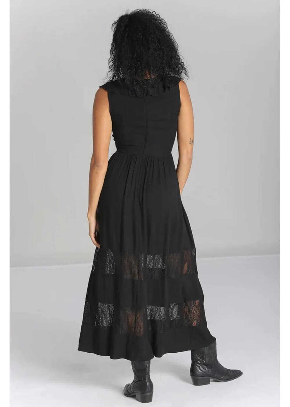 Hell Bunny Mortem Lace 70's Black Maxi Dress