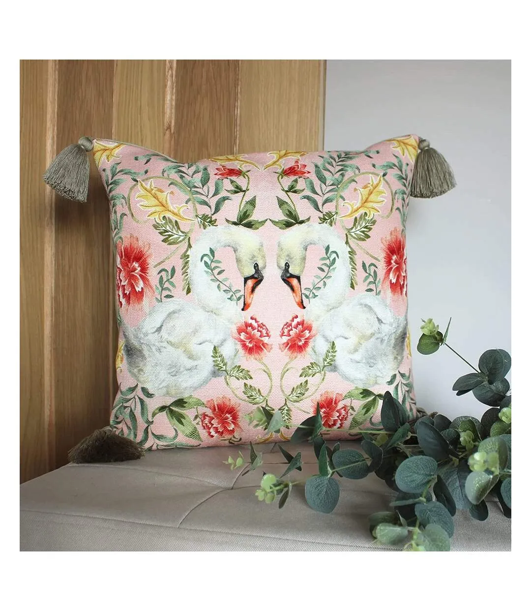 Heritage tassel swan cushion cover one size peach/green/red Evans Lichfield