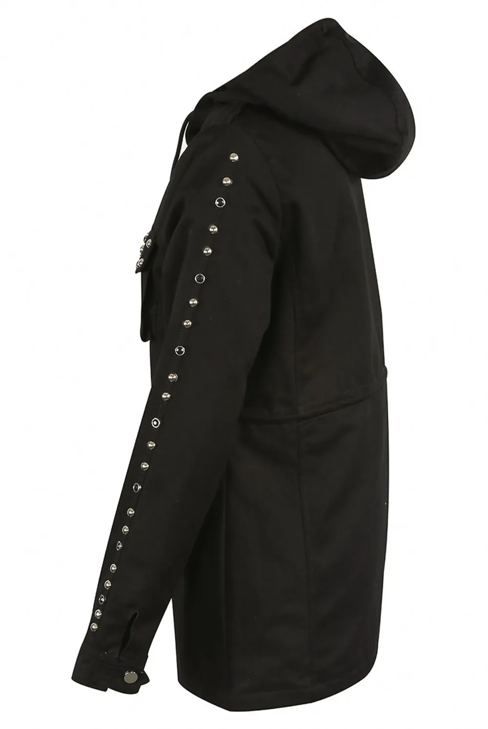 Hooded Parka Coat with Black Studs Trim