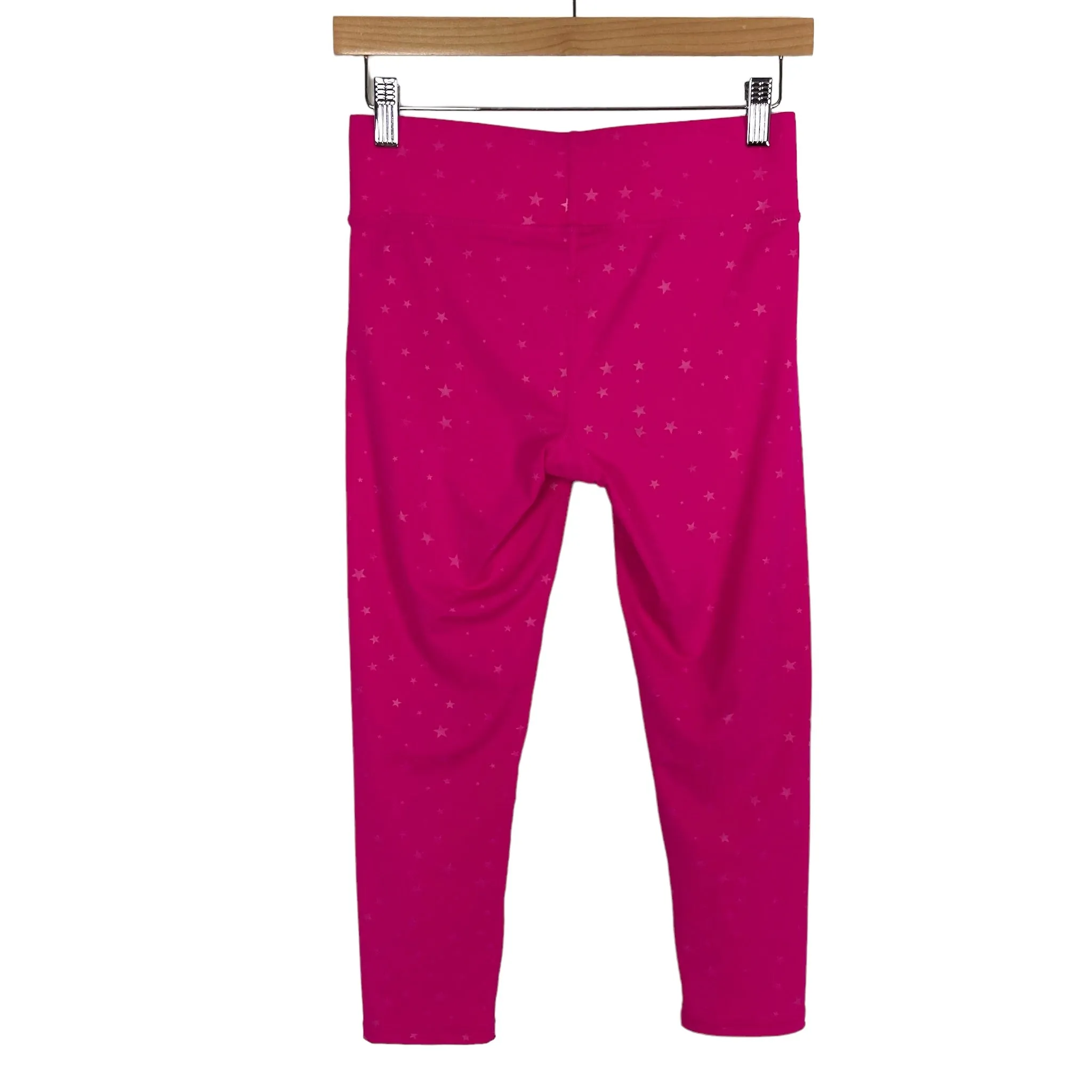 Hot Pink Star Print Crop Leggings Size S (Matching Sports Bra Available, Inseam 19.5)