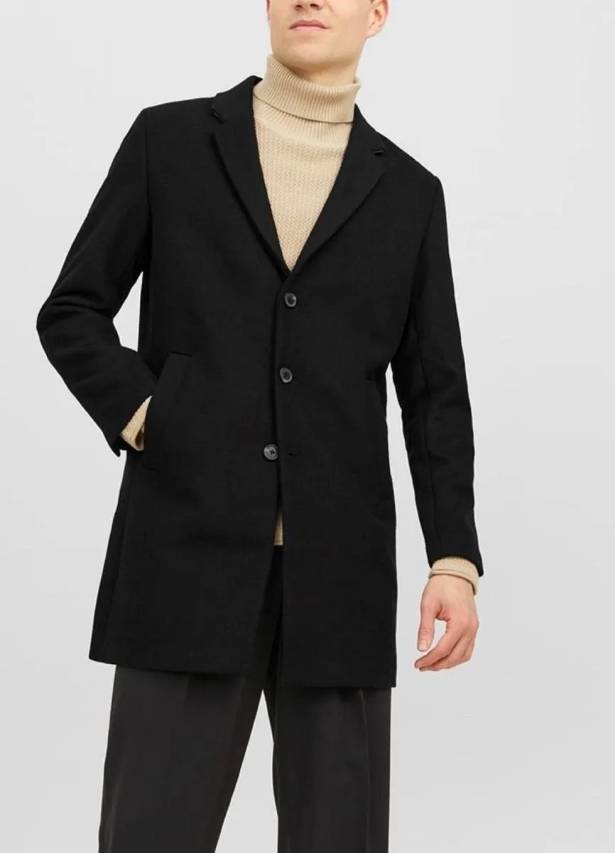 Jack & Jones Long Morrison Black Wool Coat Jacket