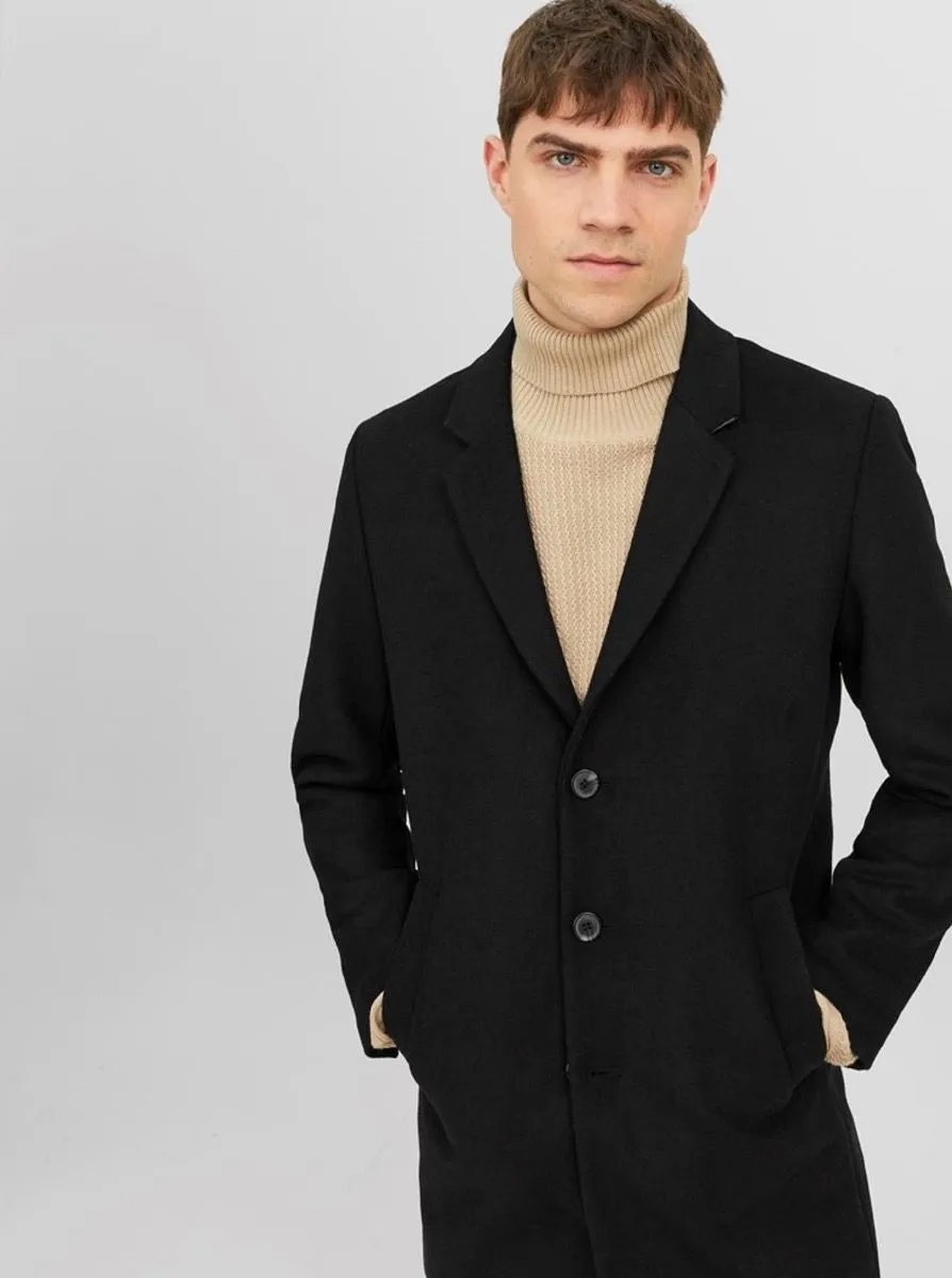 Jack & Jones Long Morrison Black Wool Coat Jacket