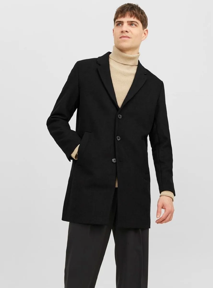 Jack & Jones Long Morrison Black Wool Coat Jacket