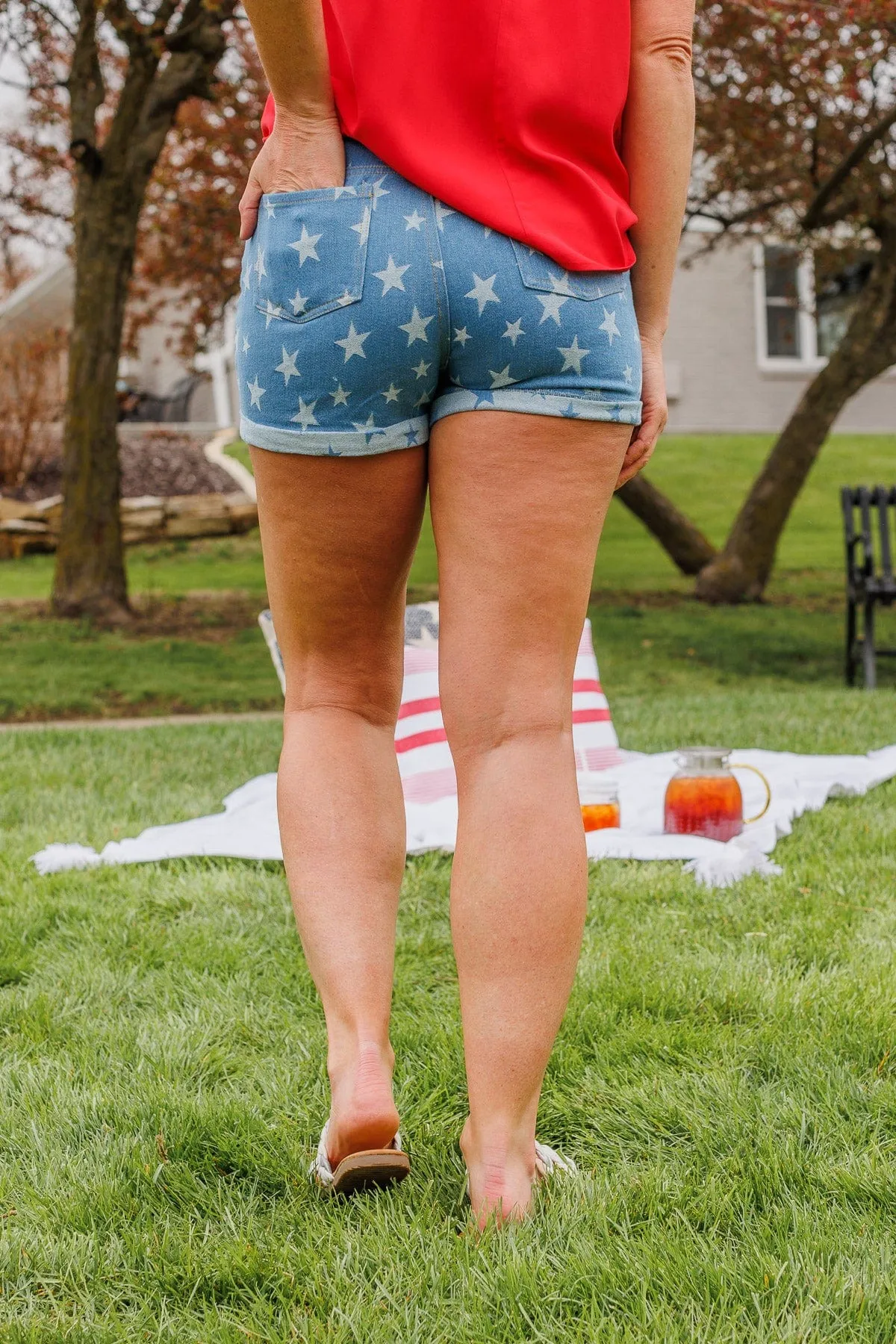 Mid-Rise Star Print Shorts- Kesha Wash