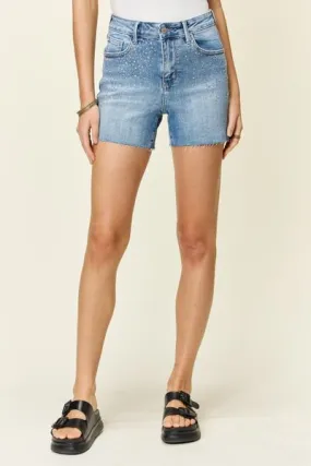 High Waist Rhinestone Denim Shorts - Judy Blue Full Size