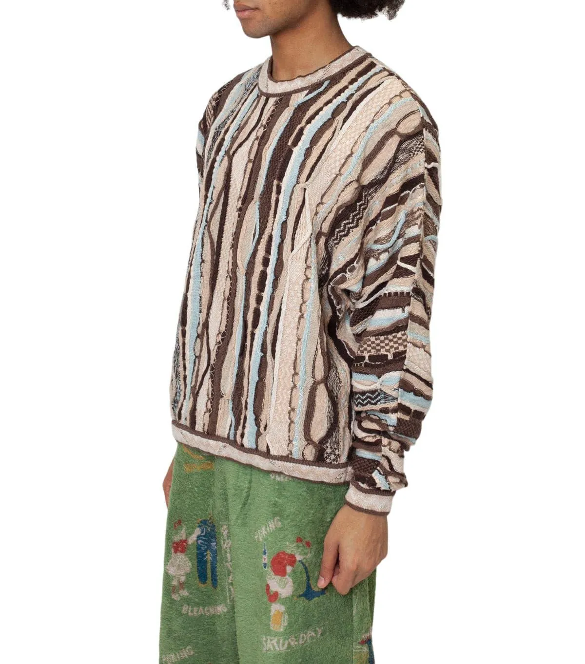 Kapital 7G Knit Gaudy Crew Sweater Brown
