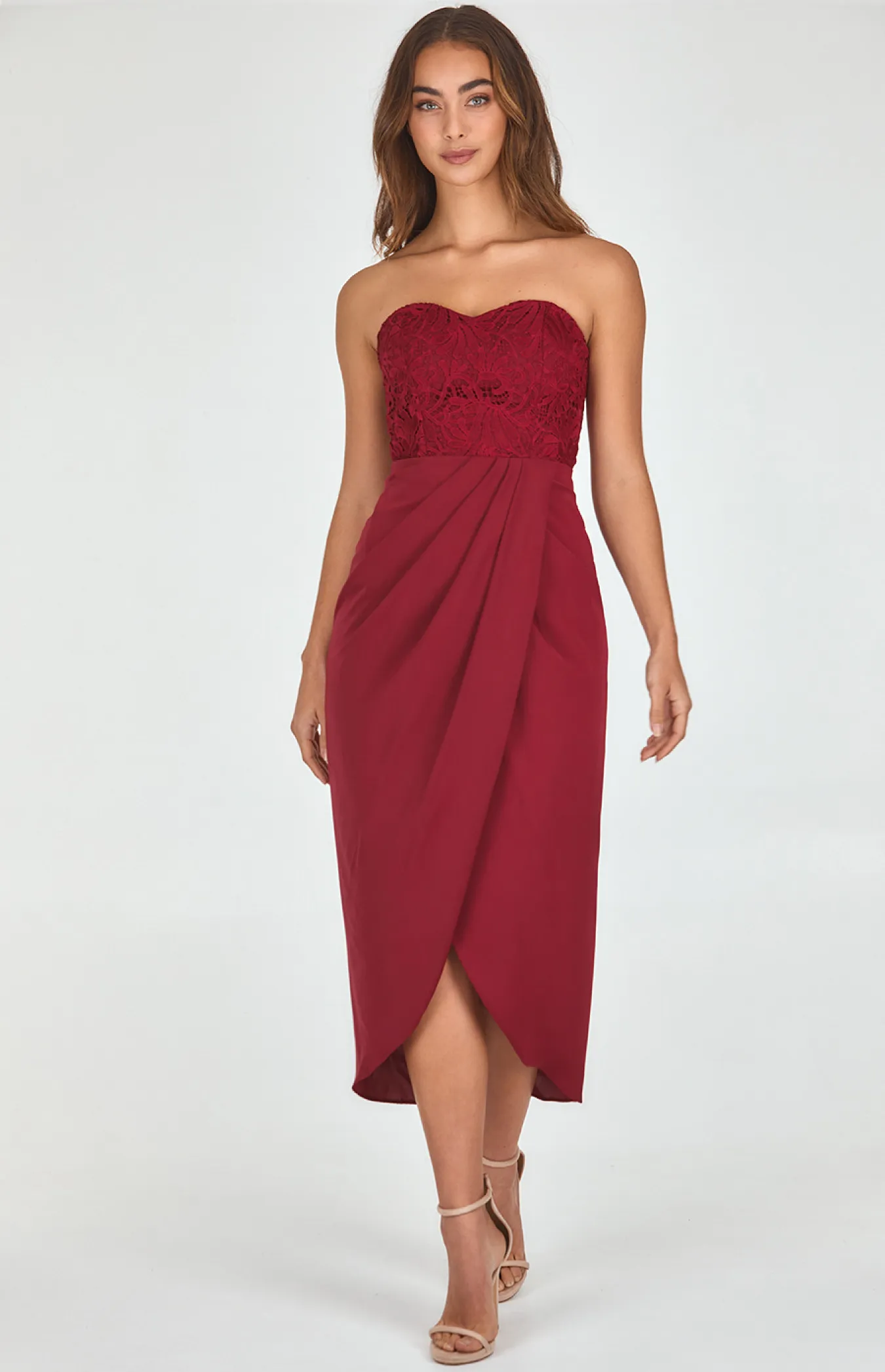 Contrast Draped Hem Dress with Lace Bodice (SDR501A)