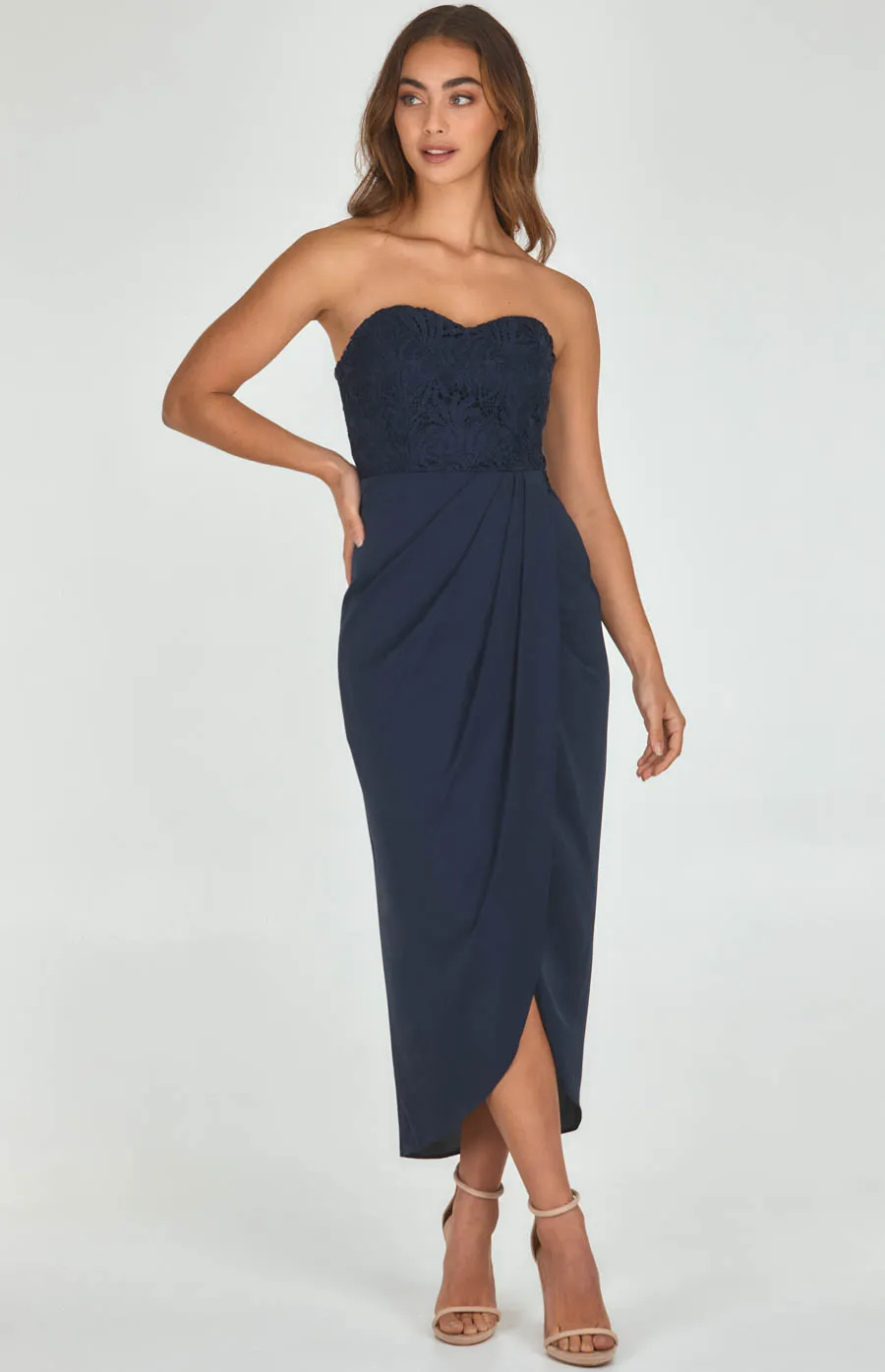 Contrast Draped Hem Dress with Lace Bodice (SDR501A)