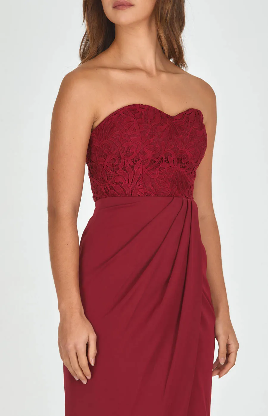 Contrast Draped Hem Dress with Lace Bodice (SDR501A)