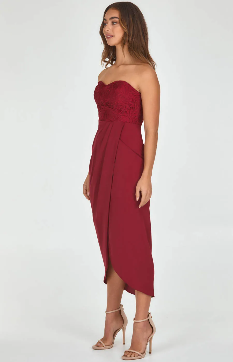 Contrast Draped Hem Dress with Lace Bodice (SDR501A)