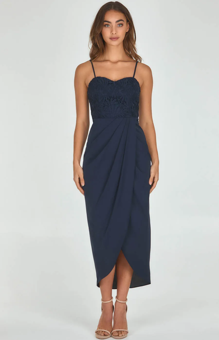 Contrast Draped Hem Dress with Lace Bodice (SDR501A)