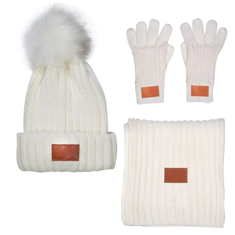 Leeman 3-Piece Rib Knit Fur Pom Winter Set.