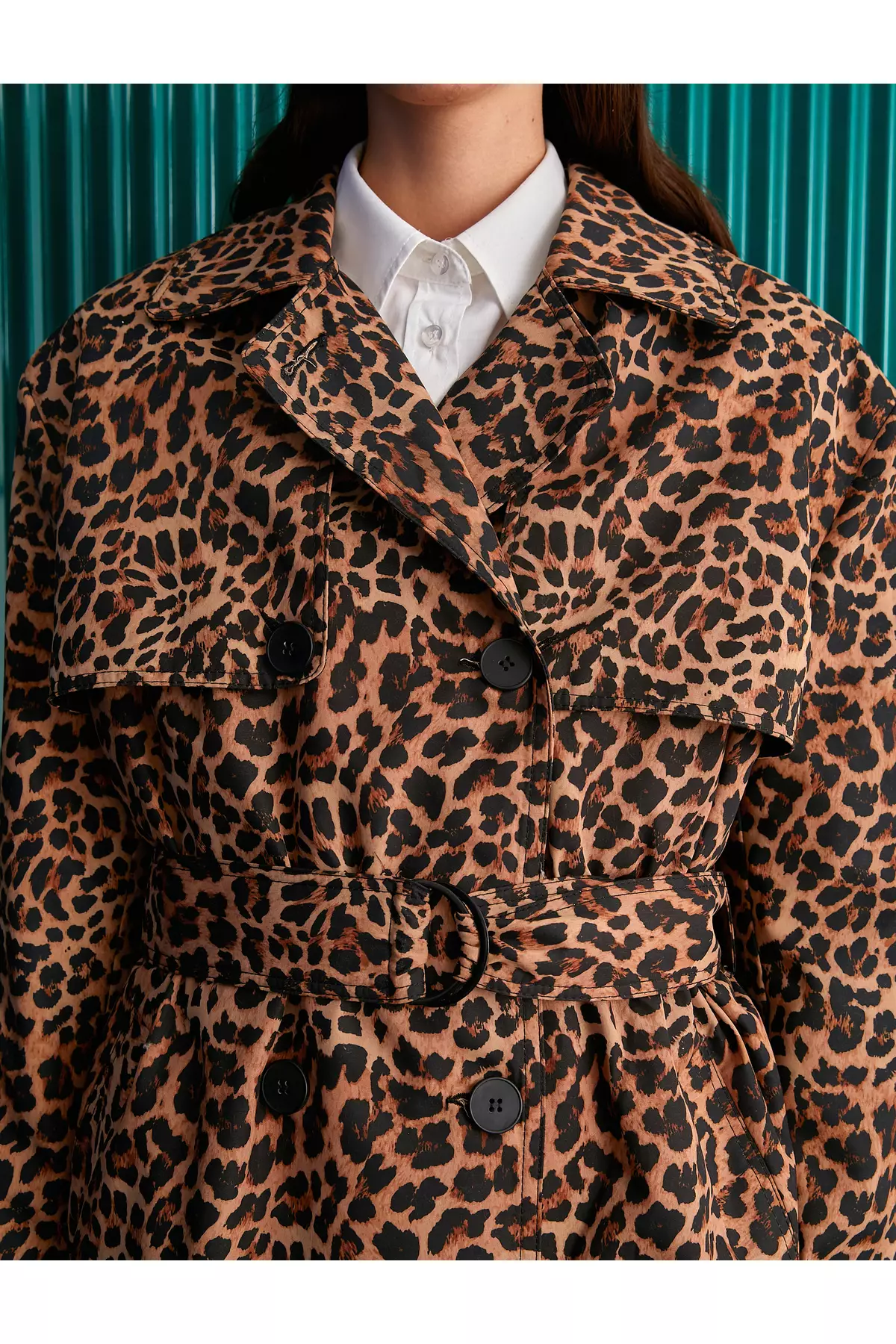 Leopard Print Trench Coat with Belt Ostw167a by Koton - Women - Leopard Pattern Coat