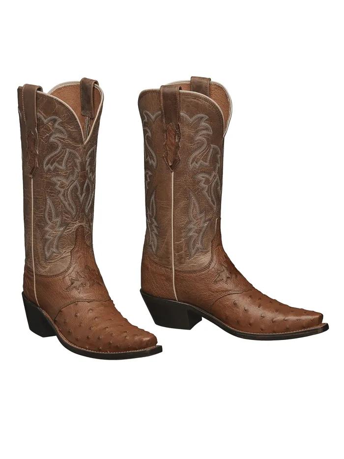 Lucchese Women's Ostrich Vamp Boots, Camel Tan