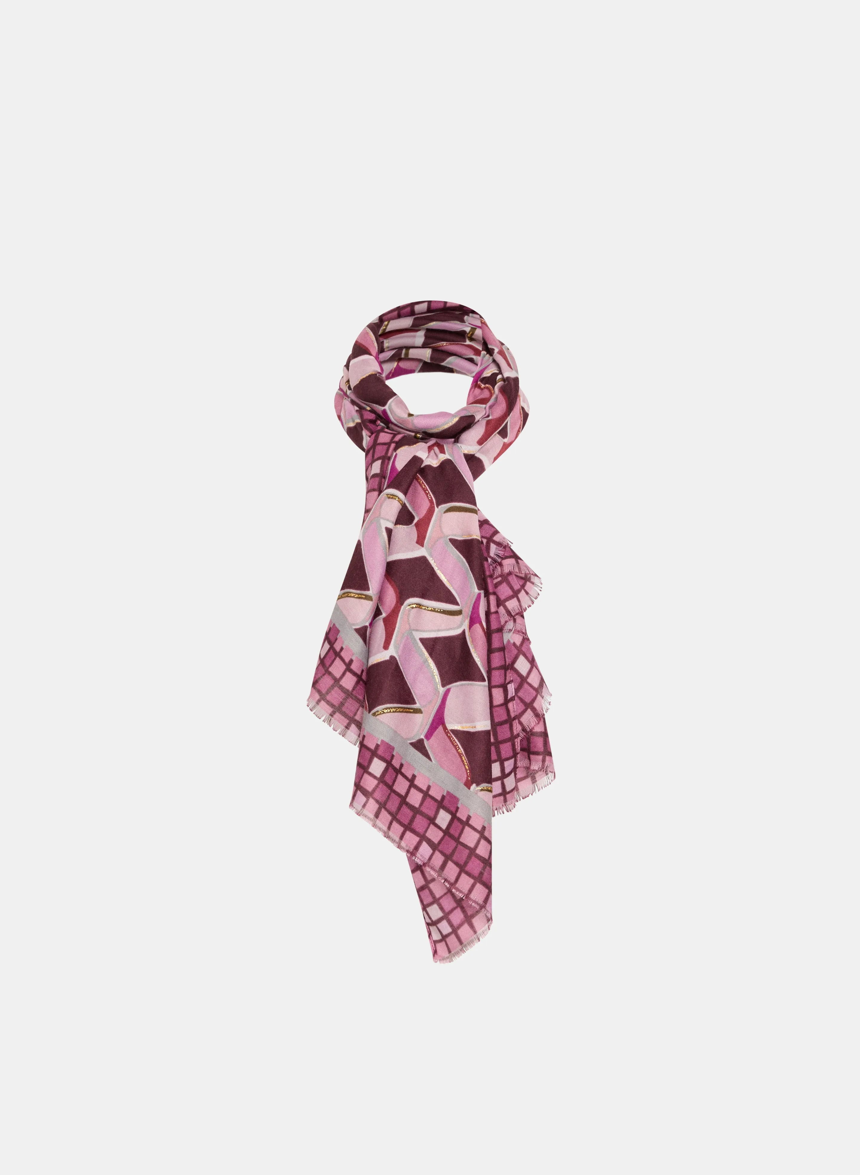 Metallic Detail Scarf with Abstract Print