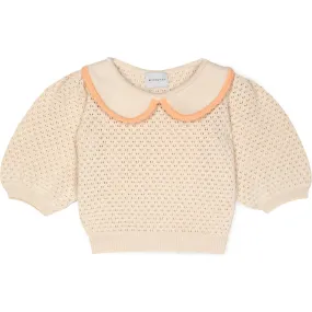 Mipounet Carola Collared Openwork Sweater, Cream & Peach - Women's Fashion