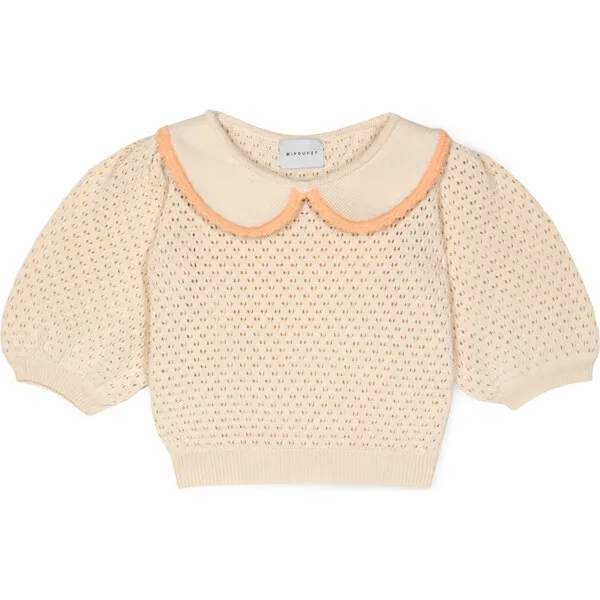 Mipounet Carola Collared Openwork Sweater, Cream & Peach - Women's Fashion