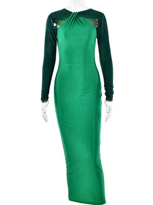 Elegant Green Rhinestones Sparkly Maternity Maxi Dress