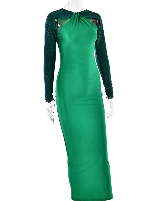 Elegant Green Rhinestones Sparkly Maternity Maxi Dress