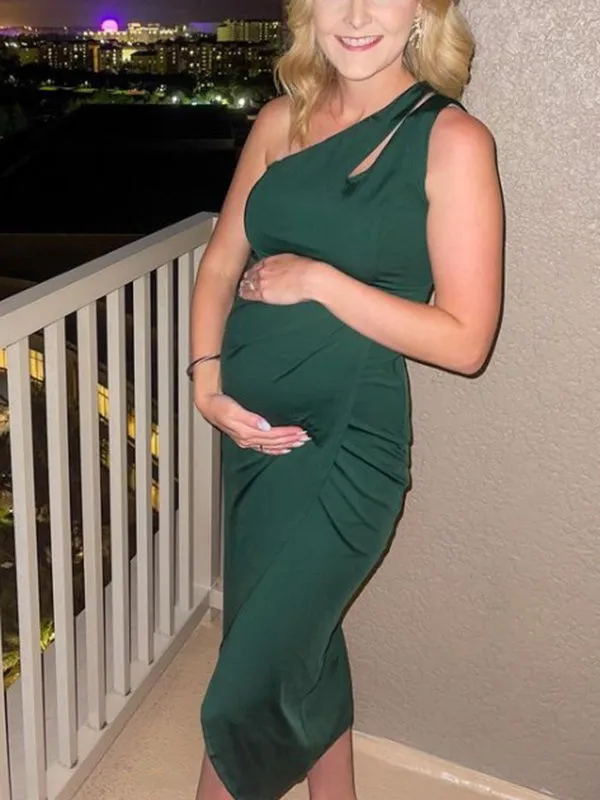 Green Bodycon Side Slit Irregular Hollow Elegant Maternity Cocktail Dress