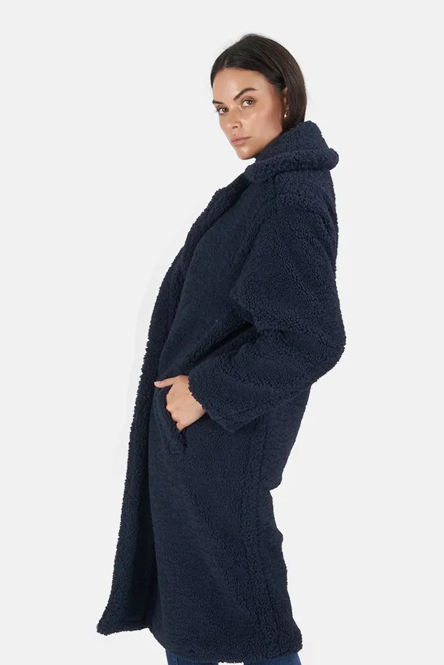 Navy Blue Faux Shearling Coat - Daryna