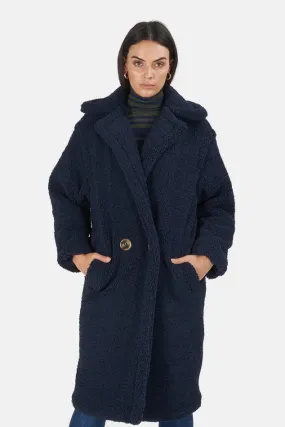 Navy Blue Faux Shearling Coat - Daryna