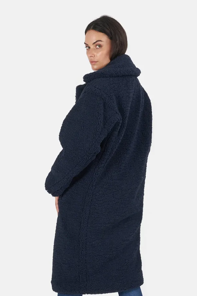 Navy Blue Faux Shearling Coat - Daryna