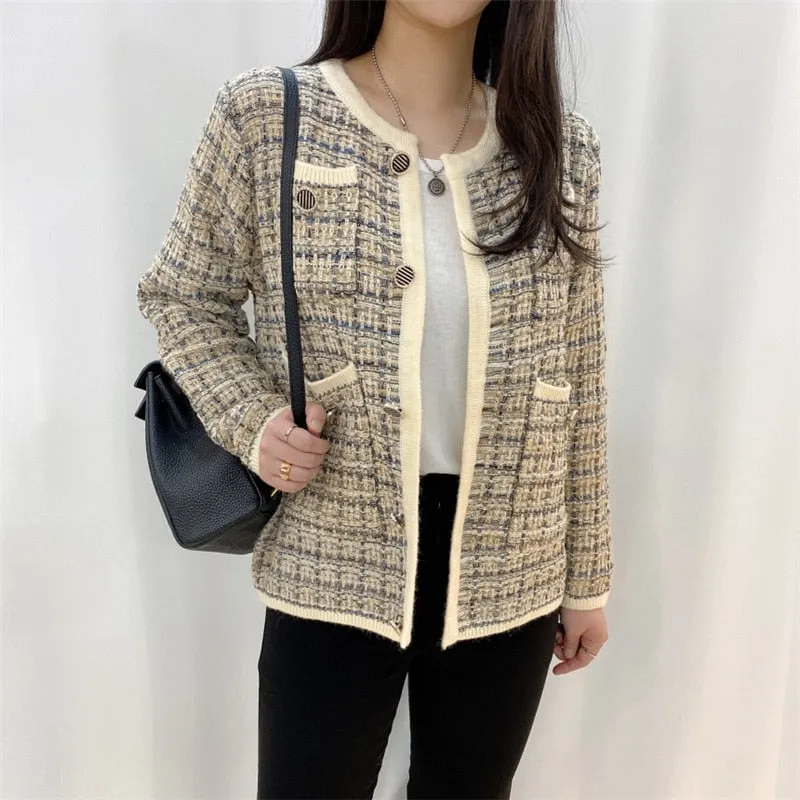 Elegant Vintage Knitted Sweater Coat Outwear for Women