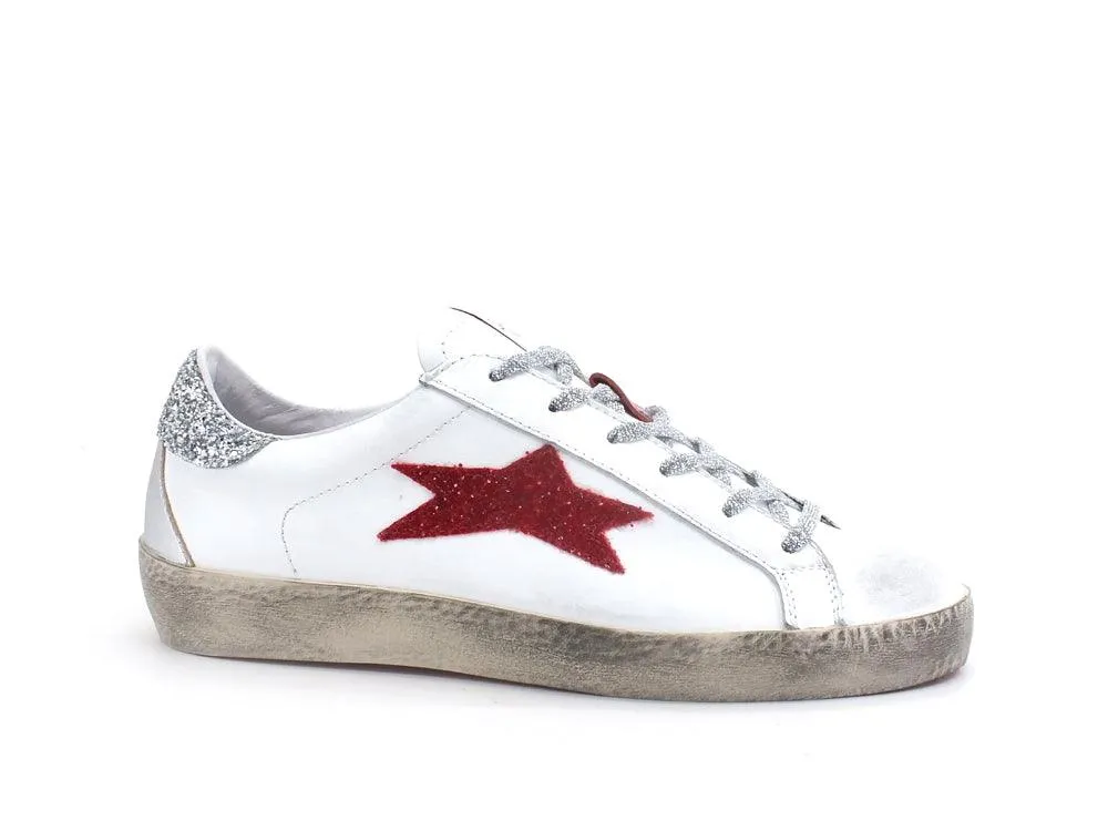 OKINAWA White Red Glitter Low-Top Sneaker 2106