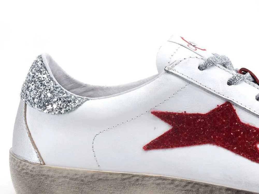 OKINAWA White Red Glitter Low-Top Sneaker 2106