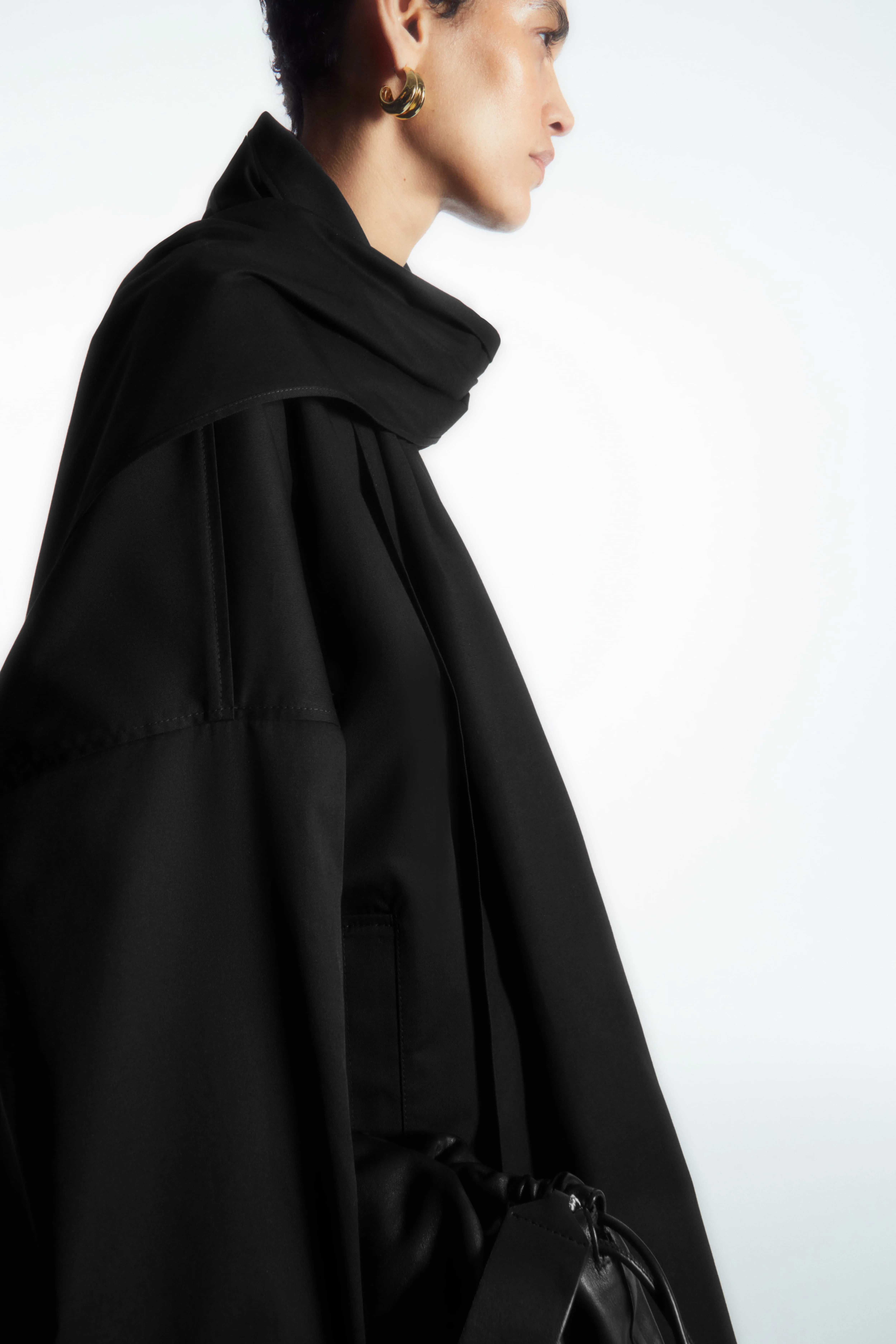 Oversized Scarf-Detail Trench Coat - Long Sleeve - Regular Length - Black - Ladies H&M GB