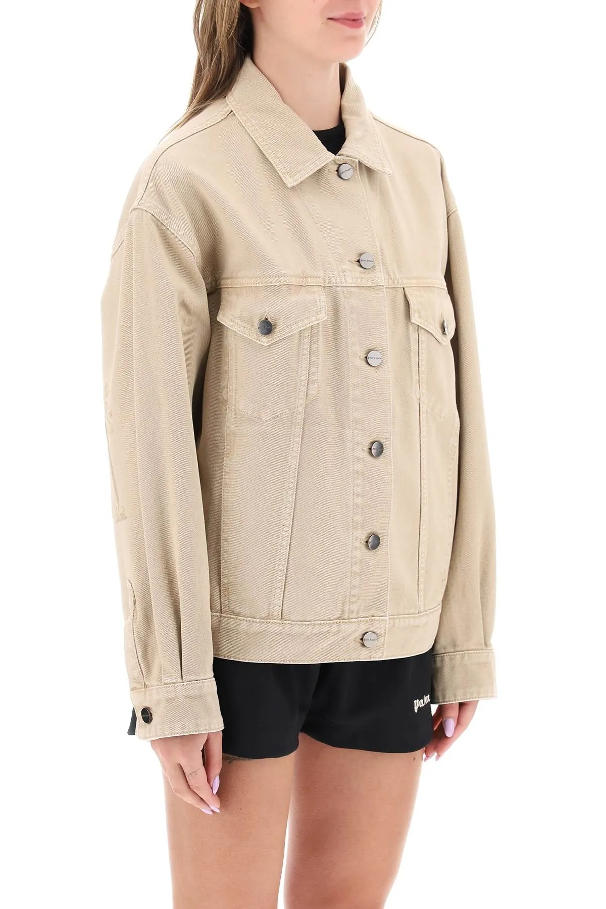 Palm Angels oversized denim jacket in beige color (PWEA109E23FAB001)