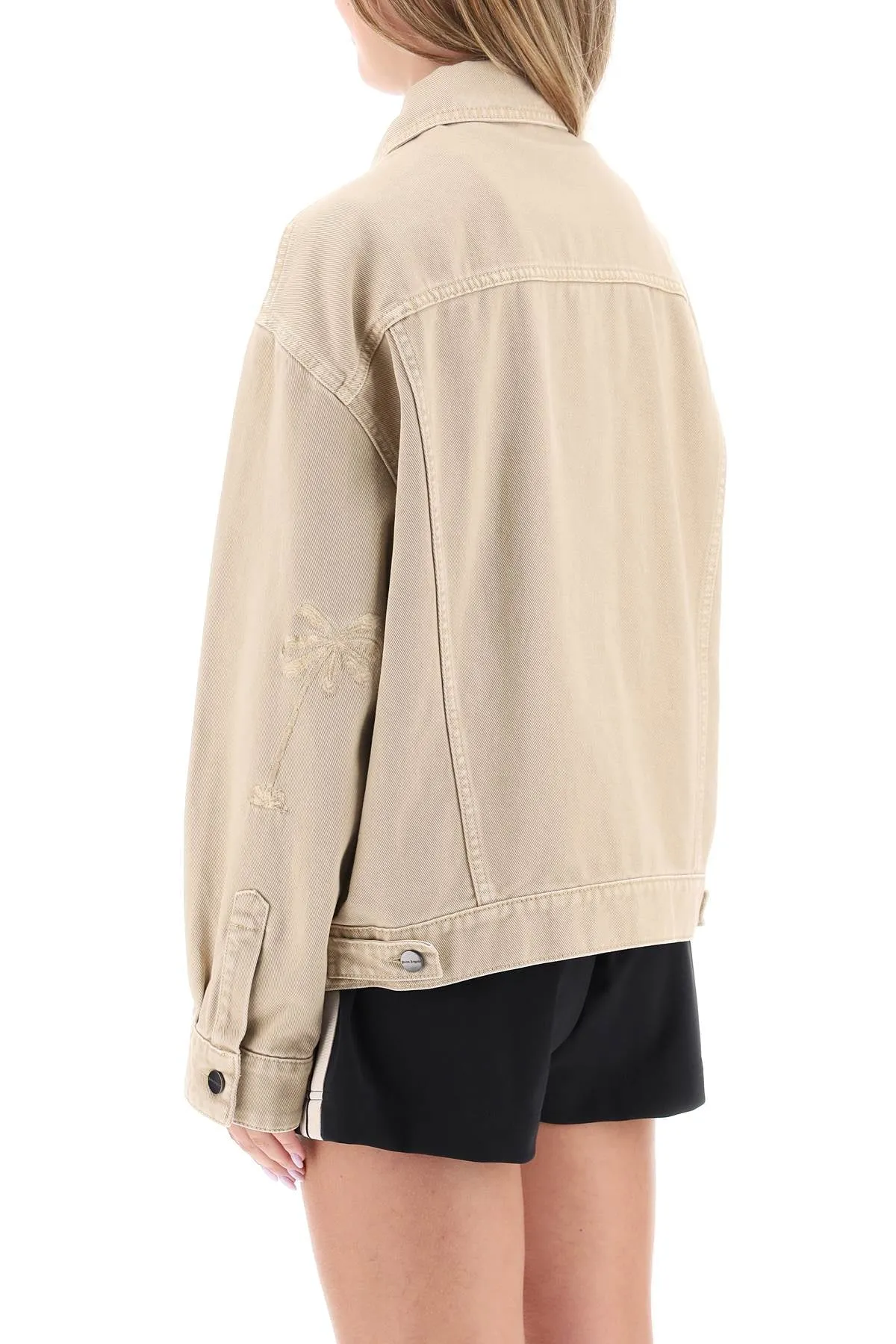 Palm Angels oversized denim jacket in beige color (PWEA109E23FAB001)