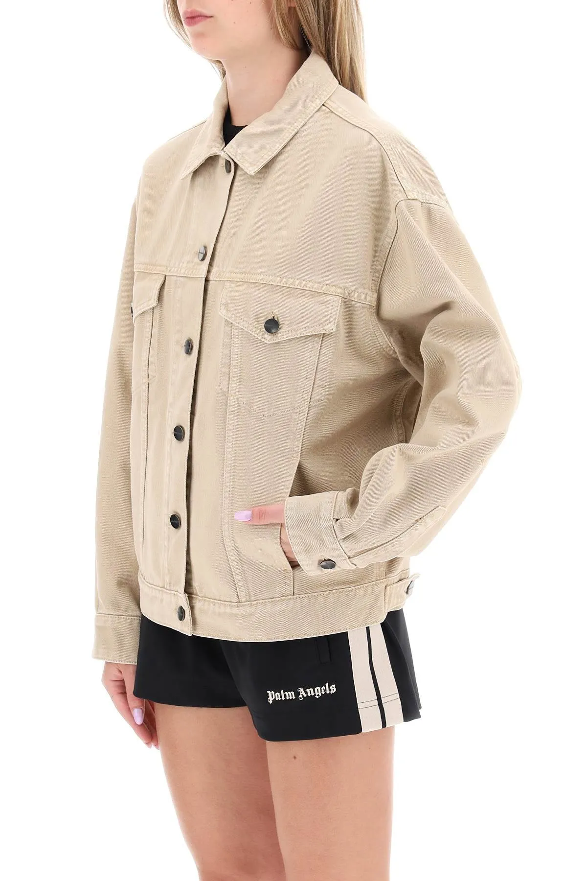 Palm Angels oversized denim jacket in beige color (PWEA109E23FAB001)