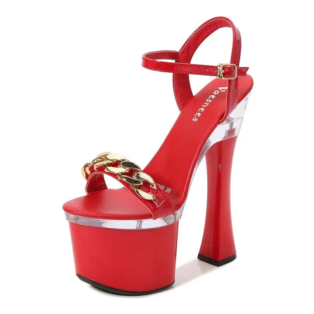 Party Pumps with Metal Buckle Strap and Open Vamp