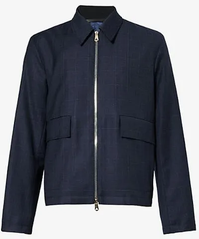 Men's Blue Check-Print Regular-Fit Wool Jacket by Paul Smith