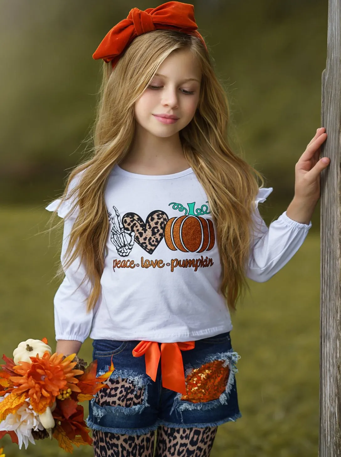 Pumpkin Patched Denim Shorts and Legging Set - Peace and Love