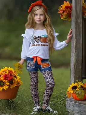 Pumpkin Patched Denim Shorts and Legging Set - Peace and Love