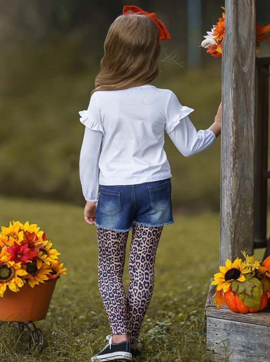 Pumpkin Patched Denim Shorts and Legging Set - Peace and Love