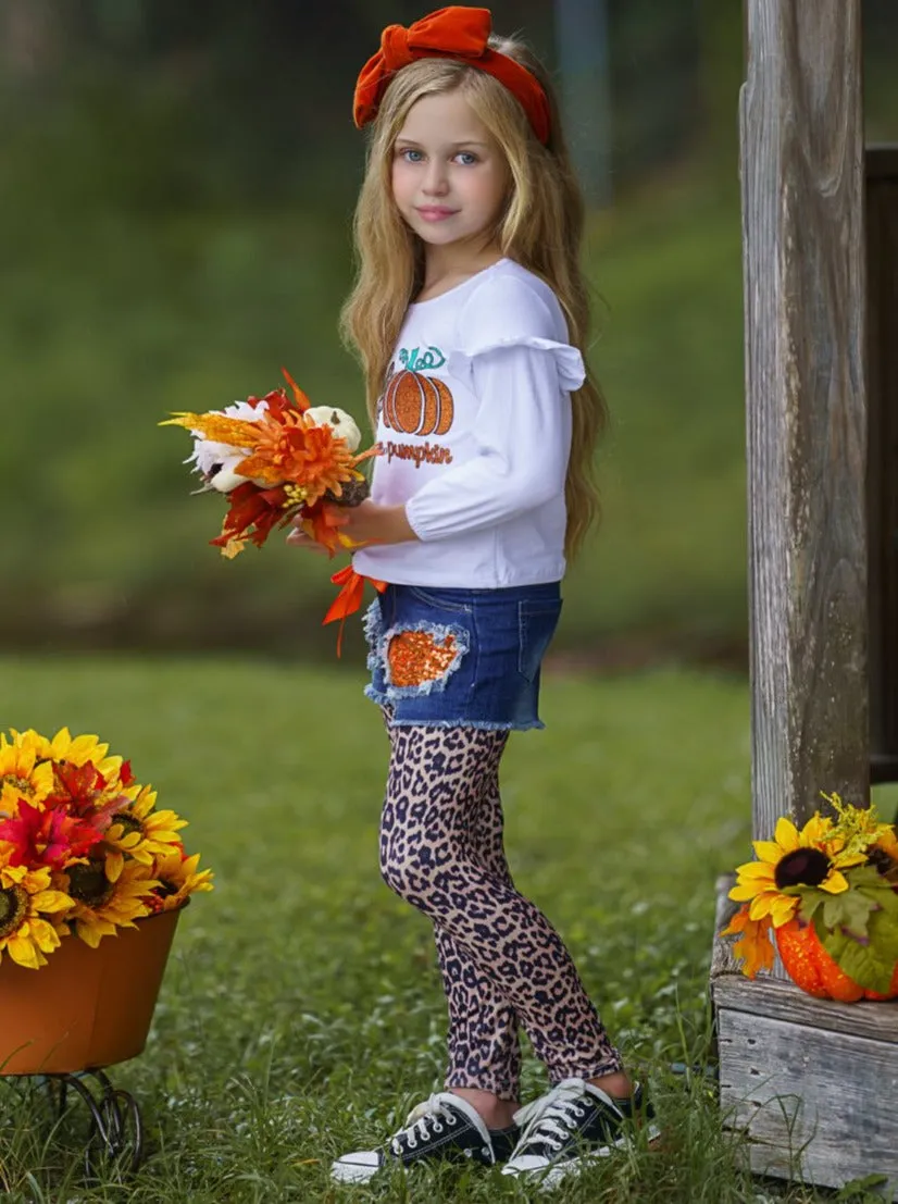 Pumpkin Patched Denim Shorts and Legging Set - Peace and Love