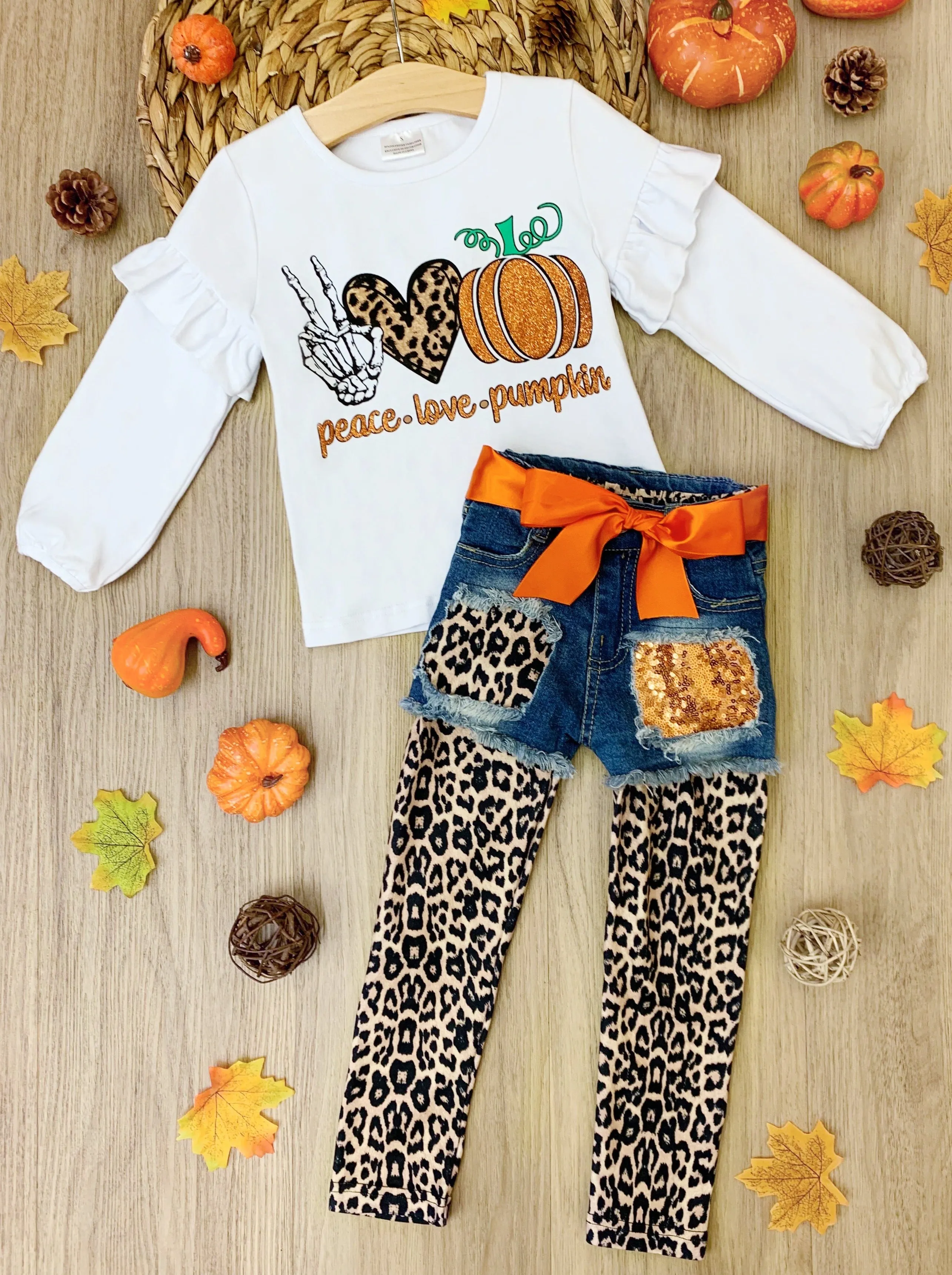 Pumpkin Patched Denim Shorts and Legging Set - Peace and Love