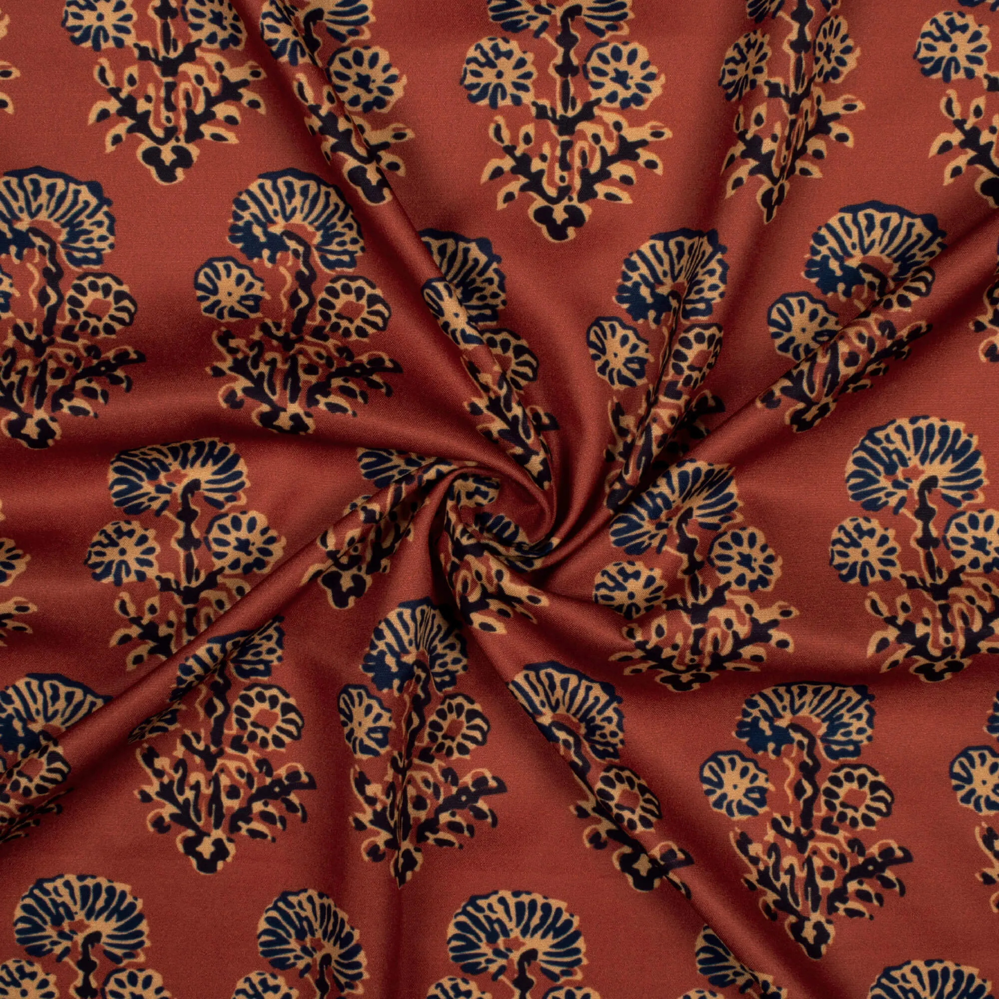 Persian Red Black Floral Pattern Print Poly Micro Crepe Fabric