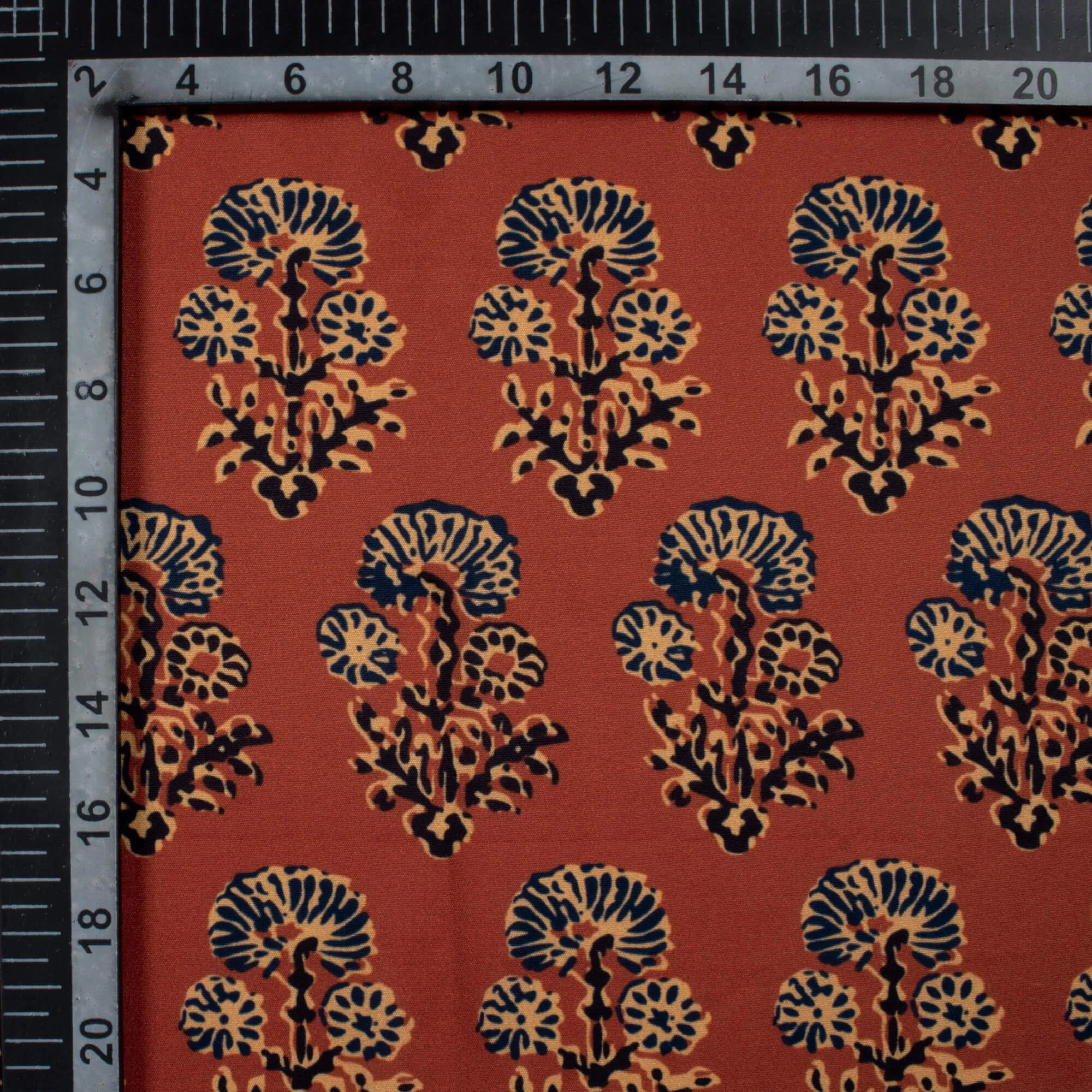 Persian Red Black Floral Pattern Print Poly Micro Crepe Fabric