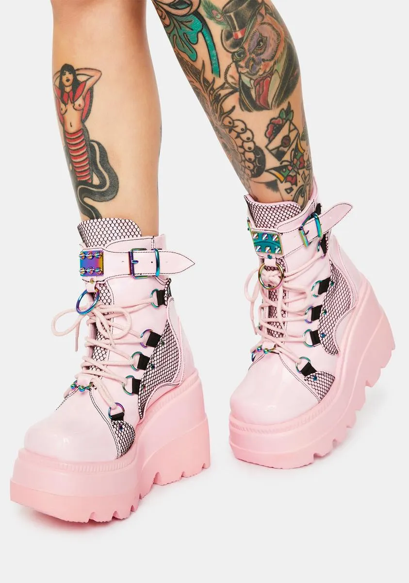 Pink Combat Platform Boots Technopagan