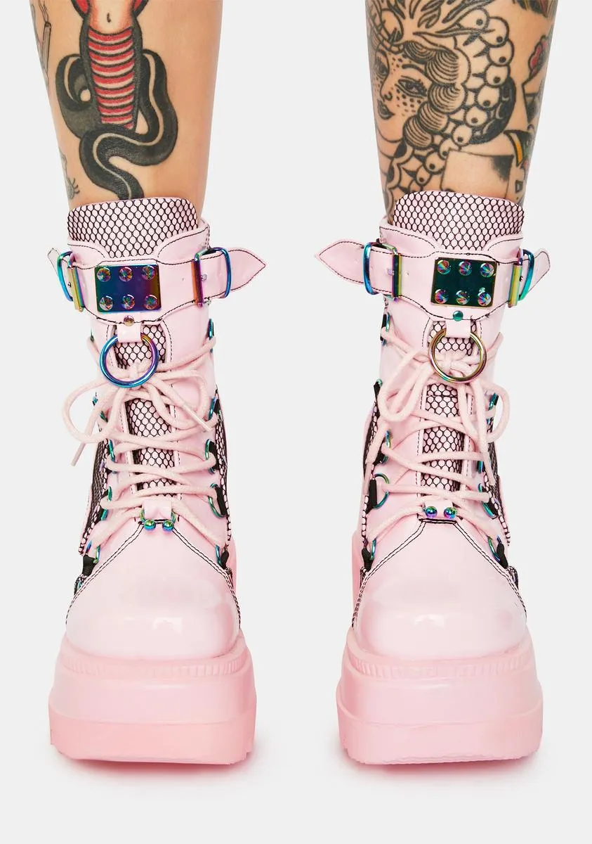 Pink Combat Platform Boots Technopagan