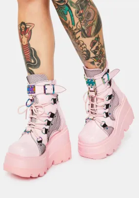 Pink Combat Platform Boots Technopagan