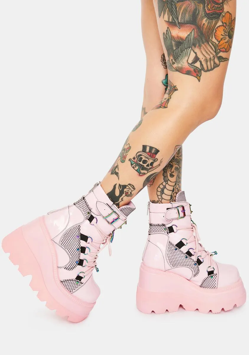 Pink Combat Platform Boots Technopagan